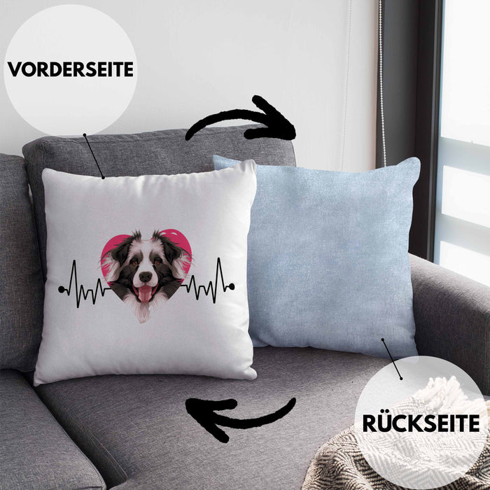 Border Collies Besitzer Kissen mit Füllung 40x40 Geschenk Lustiger Spruch Geschenkidee Herzschlag Border Collies (Grau) Blau Trendation