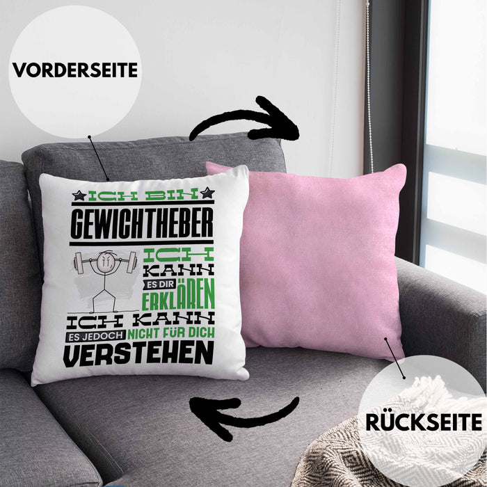 Gewichtheber Geschenk Kaffee-Kissen mit Füllung 40x40 Geschenkidee für Gewichtheber Ich Bin Gewichtheber Ich Kann Es Dir Erklären Jedoch Nicht Für Dich Verstehen Spruch Lustig (Grau) Rosa Trendation