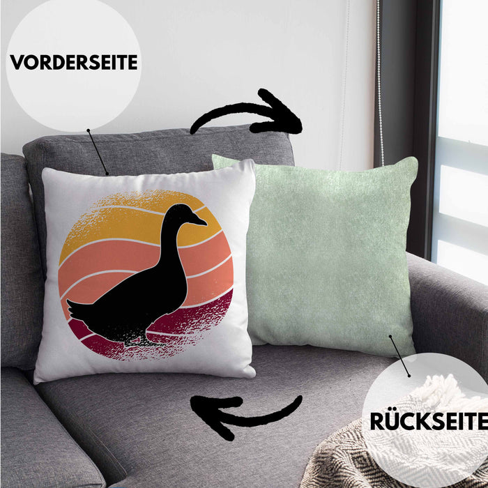 Ente Geschenk Vintage Kissen mit Füllung 40x40 Geschenk Retro Bauernhof Enten (Grau) Grün Trendation