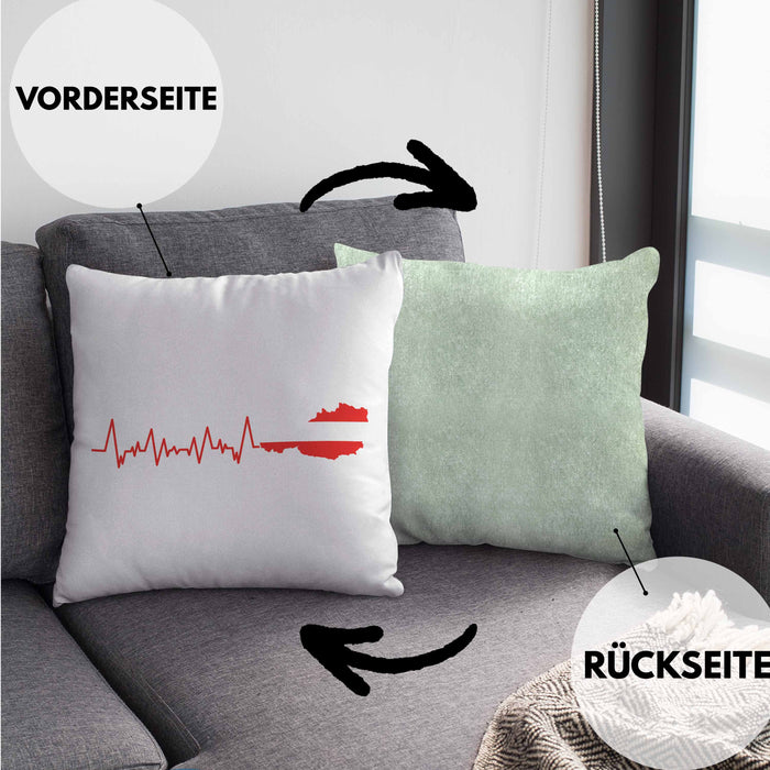 Austria Kissen mit Füllung 40x40 Geschenk Herzschlag Österreich Heimat Alpen EKG (Grau) Grün Trendation