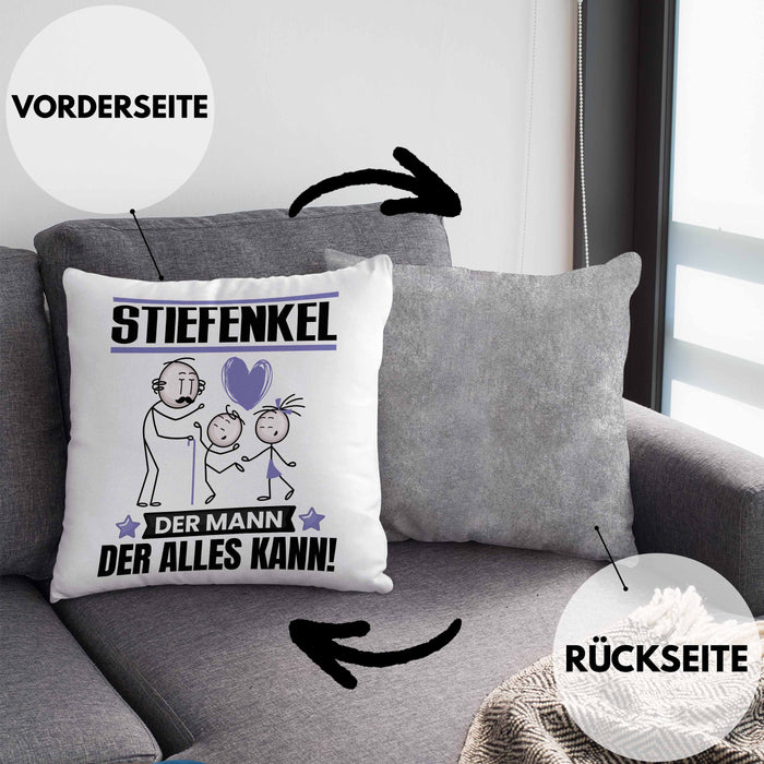 Stiefenkel Kissen mit Füllung 40x40 Geschenk für Stiefenkel Der Mann Der Alles Kann Geschenkidee zum Geburtstag (Grau) Grau Trendation