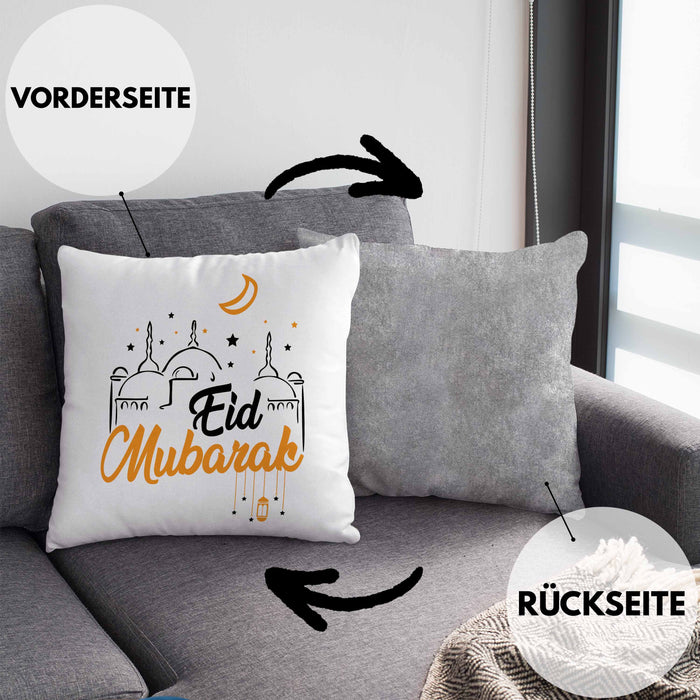 Eid Mubarak Kissen mit Füllung 40x40 Geschenk Muslime Geschenkidee Sprüche für Muslimische Menschen (Grau) Grau Trendation