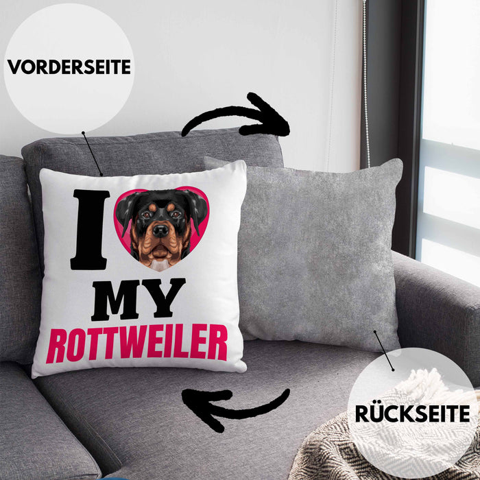 Rottweiler Besitzerin Kissen mit Füllung 40x40 Geschenk Lustiger Spruch Geschenkidee I Love My Rottweiler (Grau) Grau Trendation