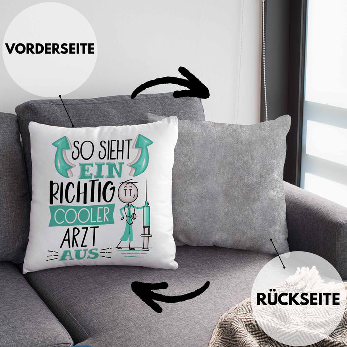 Arzt Kissen mit Füllung 40x40 Geschenk So Sieht Ein RIchtig Cooler Arzt Aus Geschenkidee Lustiger Spruch Geburtstag (Grau) Grau Trendation
