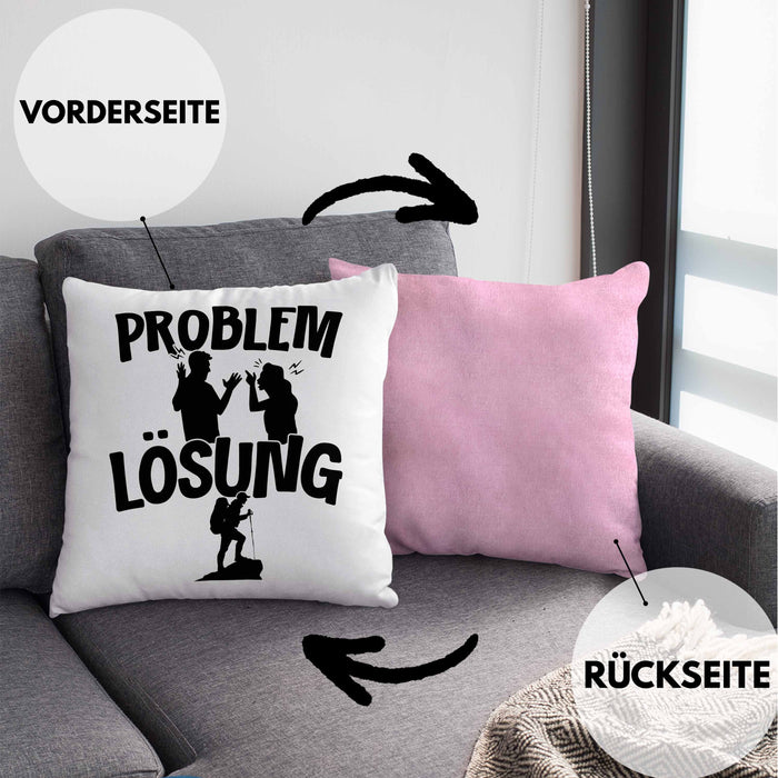 Wandern Kissen mit Füllung 40x40 Geschenk für Wandern Männer Geschenkidee Problem und Lösung Berge Wandern (Grau) Rosa Trendation