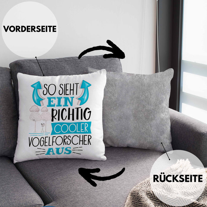 Vogelforscher Kissen mit Füllung 40x40 So Sieht Ein Richtig Cooler Vogelforscher Aus Geschenk Lustiger Spruch Geschenkidee (Grau) Grau Trendation