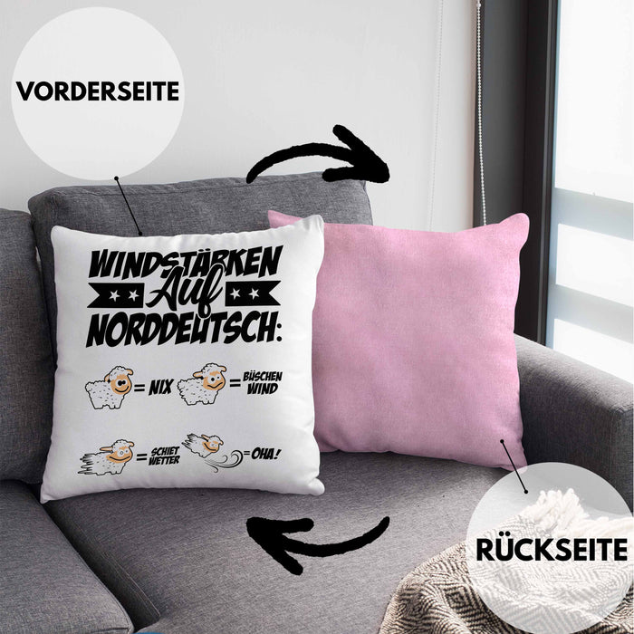 Norddeutsche Kissen mit Füllung 40x40 Geschenk Windstärken Schaf Geschenkidee (Grau) Rosa Trendation