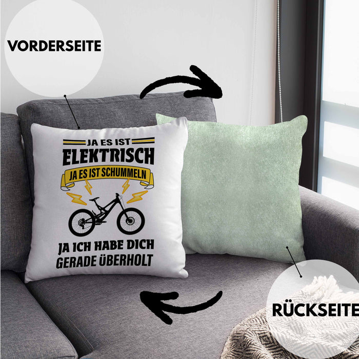 Elektrofahrrad E-Bike Kissen mit Füllung 40x40 mit Spruch Geschenk Ebike Lustige Geschenke (Grau) Grün Trendation