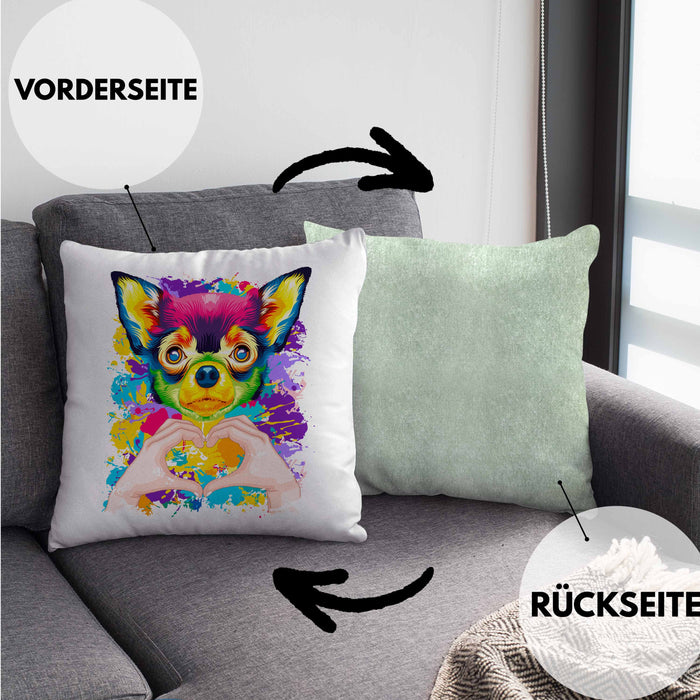 Chihuahua Besitzer Farbe Love Kissen mit Füllung 40x40 Geschenk Lustiger Spruch Geschenkidee Chihuahua Besitzerin (Grau) Grün Trendation