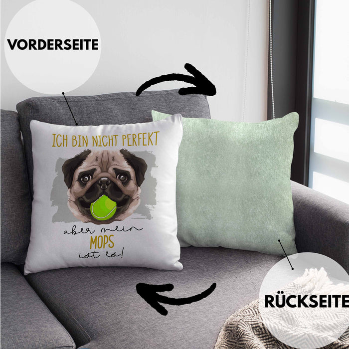 Mops Besitzer Kissen mit Füllung 40x40 Geschenk Lustiger Spruch Geschenkidee Besitzerin Ich Bin Nicht toll Aber Mein Mops Ist Es (Grau) Grün Trendation