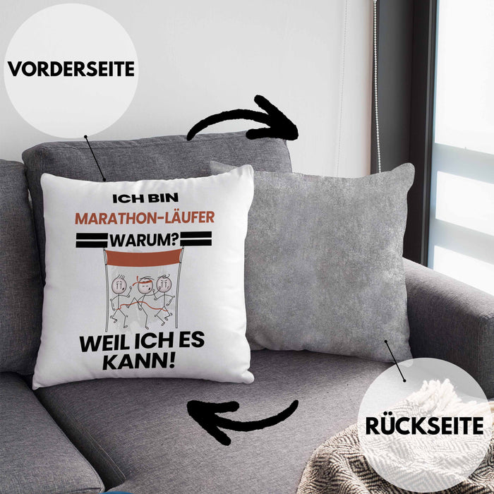 Marathonläufer Geschenk Kissen mit Füllung 40x40 Lustiger Spruch Ich Bin Marathonläufer Warum Weil Ich Es Kann Geschenkidee Bester Marathonläufer Geburtstag (Grau) Grau Trendation