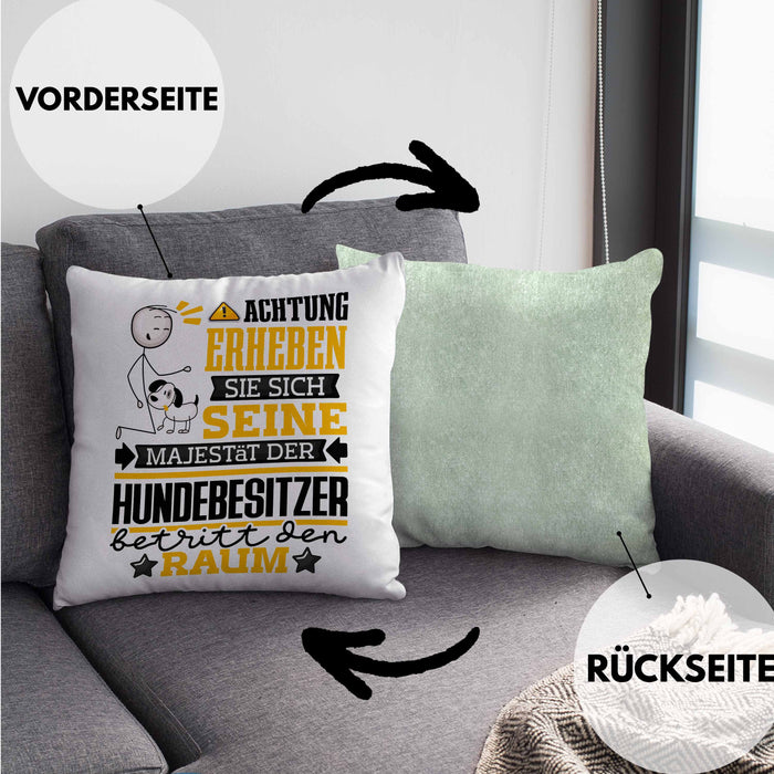 Hundebesitzer Geschenk Kissen mit Füllung 40x40 Lustiger Spruch Erheben Sie Sich Der Hundebesitzer Betritt den Raum (Grau) Grün Trendation