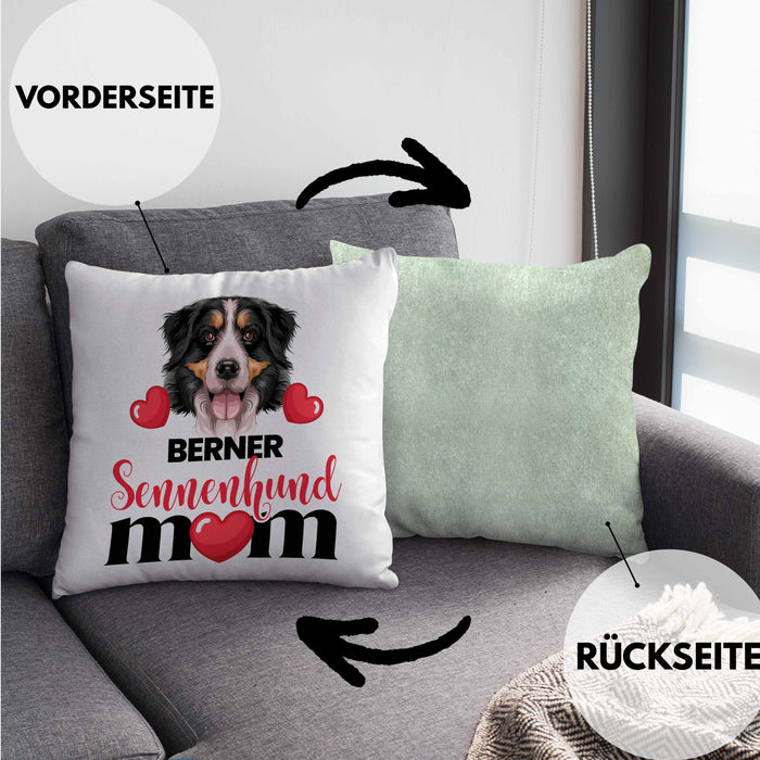 Berner Sennen Besitzer Mom Mama Kissen mit Füllung 40x40 Geschenk Lustiger Spruch Geschenkidee Berner Sennen Besitzerin (Grau) Grün Trendation