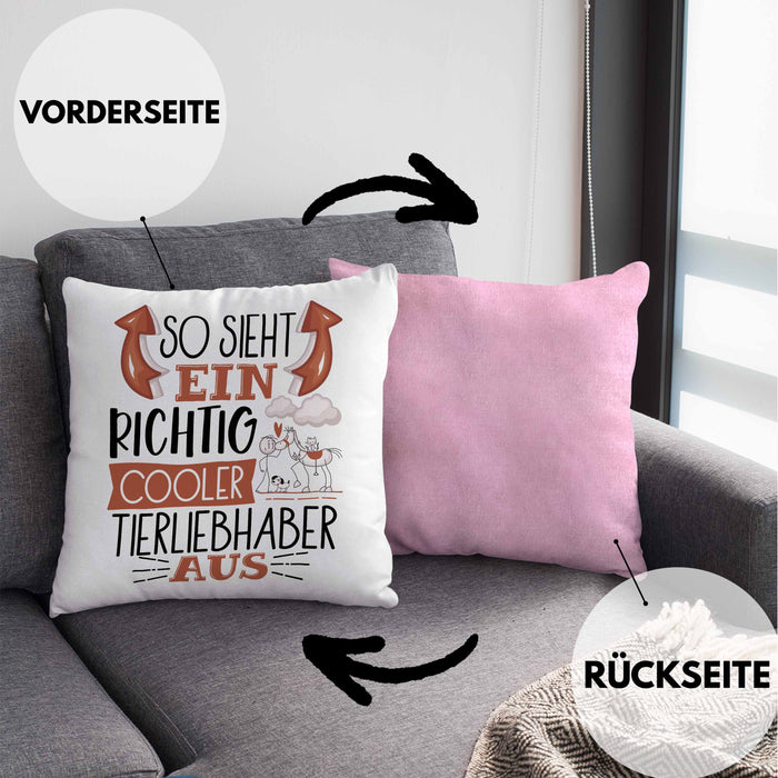 So Sieht Ein Richtig Cooler Tierwohlhaber Aus Geschenk Kissen mit Füllung 40x40 Lustiger Spruch Geschenkidee (Grau) Rosa Trendation