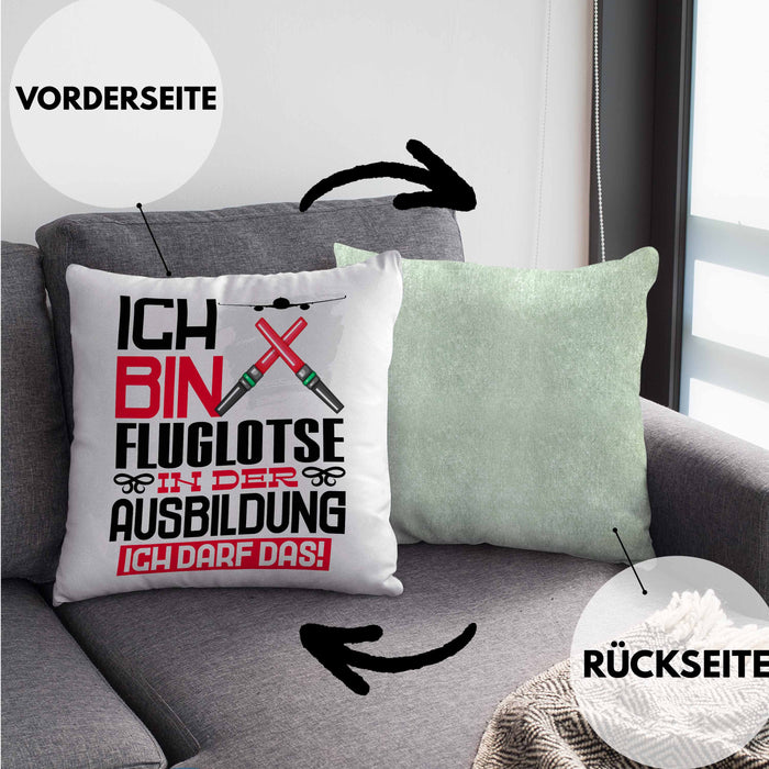 Fluglotse Ausbildung Kissen mit Füllung 40x40 Geschenk Ich Bin Fluglotse In Der Ausbildung Ich Darf Das Geschenkidee Spruch (Grau) Grün Trendation