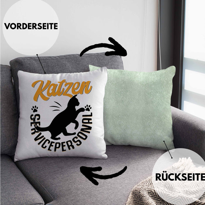 Katzen Geschenk Kissen mit Füllung 40x40 Katzen-Besitzerin Kaffee Katzen Servicepersonal Geschenkidee (Grau) Grün Trendation