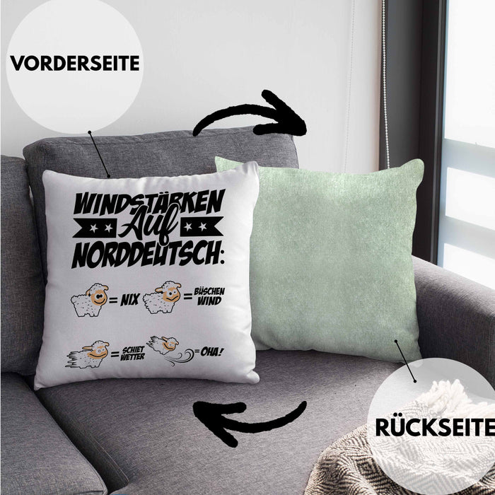 Norddeutsche Kissen mit Füllung 40x40 Geschenk Windstärken Schaf Geschenkidee (Grau) Grün Trendation