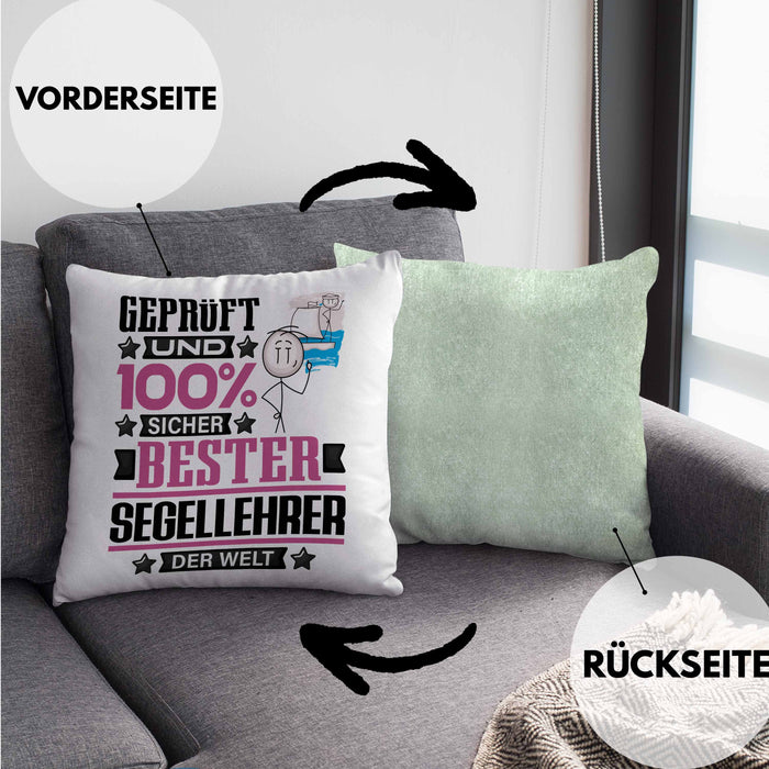 Segellehrer Geschenk Lustiger Spruch für Segellehrer Geschenkidee Bester Segellehrer Der WeltKissen mit Füllung 40x40 (Grau) Grün Trendation