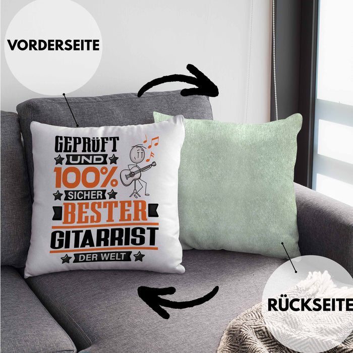 Gitarrist Geschenk Lustiger Spruch für Gitarrist Geschenkidee Bester Gitarrist Der WeltKissen mit Füllung 40x40 (Grau) Grün Trendation