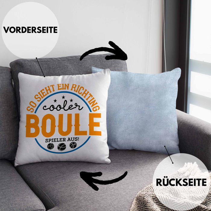 Boule Kissen mit Füllung 40x40 "So Sieht Ein Richtig Cooler Boule Spieler Aus" Kissen mit Füllung 40x40 - Geschenk für Boule-Fans mit Spruch (Grau) Blau Trendation
