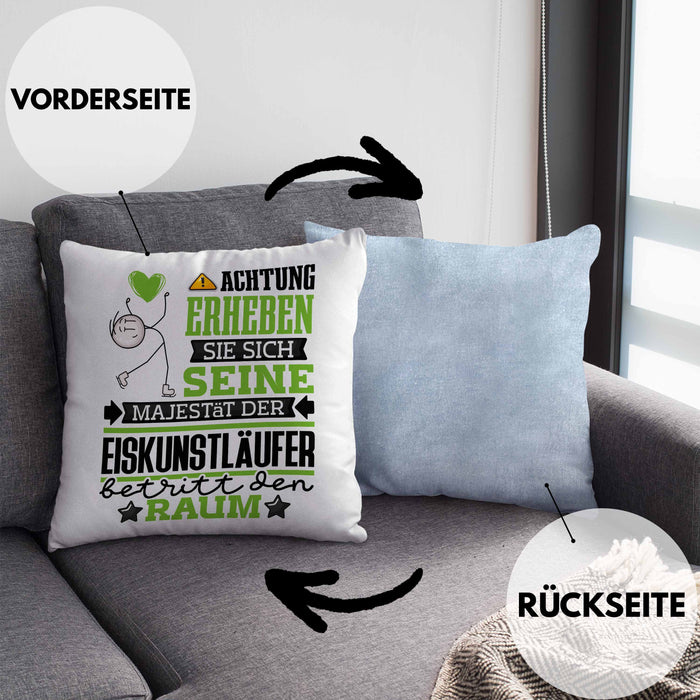 Eiskunstläufer Geschenk Kissen mit Füllung 40x40 Lustiger Spruch Erheben Sie Sich Der Eiskunstläufer Betritt den Raum (Grau) Blau Trendation