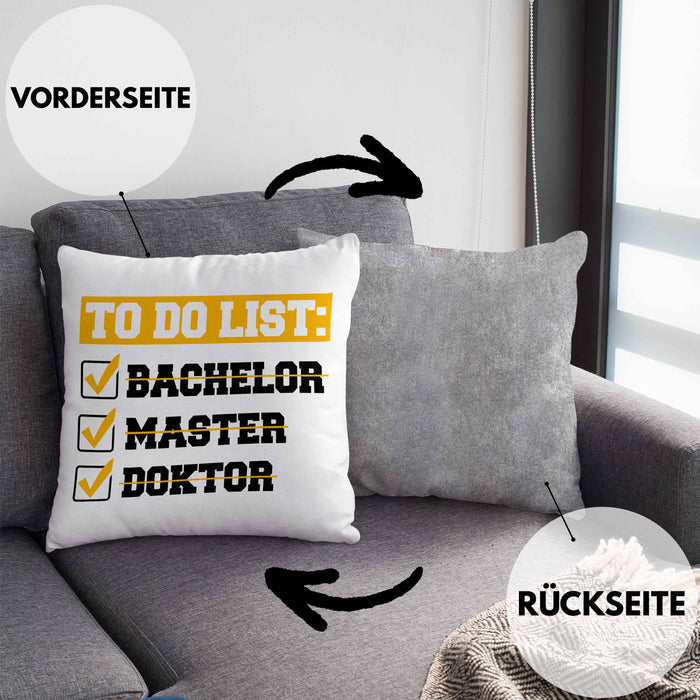 Doktortitel Bestanden Kissen mit Füllung 40x40 Geschenk To Do List (Grau) Grau Trendation