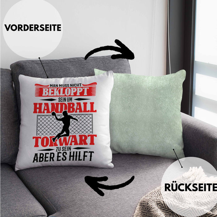 Lustige Kissen mit Füllung 40x40 für Handball Torhüter Torwart Geschenk Spruch Geschenkidee Handballtorwart (Grau) Grün Trendation