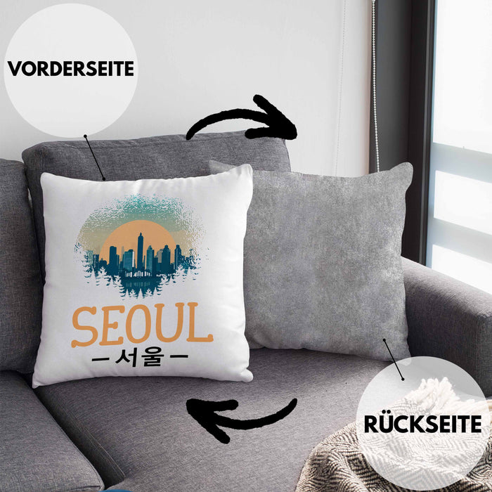Seoul Kissen mit Füllung 40x40 Geschenk Südkorea South Korea Kpop (Grau) Grau Trendation