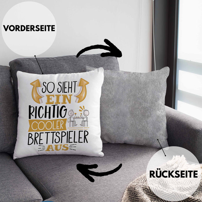 So Sieht Ein Richtig Cooler Brettspieler Aus Geschenk Kissen mit Füllung 40x40 Lustiger Spruch Geschenkidee (Grau) Grau Trendation