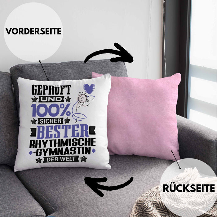 RhythmischeGymnastin Geschenk Lustiger Spruch für RhythmischeGymnastin Geschenkidee Bester RhythmischeGymnastin Der WeltKissen mit Füllung 40x40 (Grau) Rosa Trendation