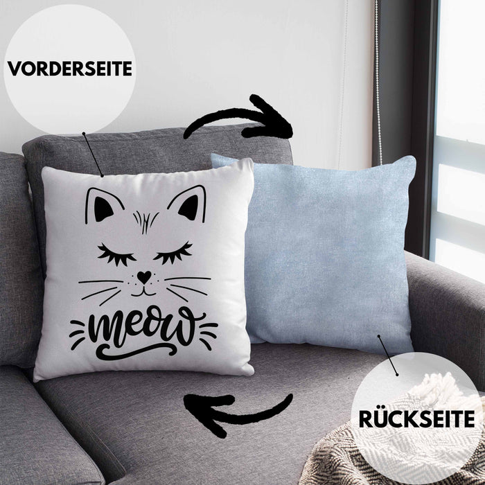 Katzen-Besitzerin Kissen mit Füllung 40x40 Geschenk Meow Katze Geschenkidee Miau Katzen Mama (Grau) Blau Trendation