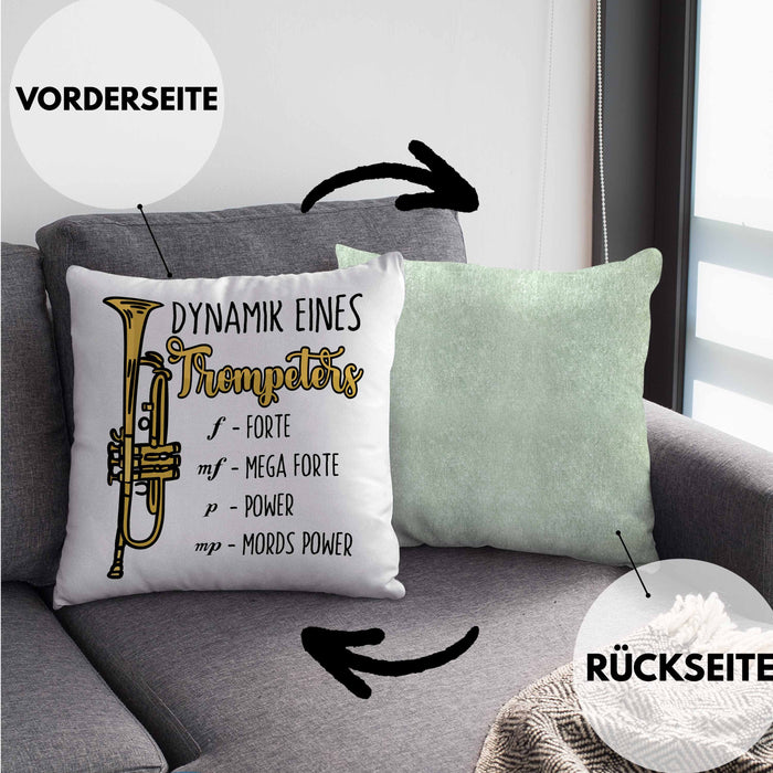 Lustige Trompete Kissen mit Füllung 40x40 Geschenk für Trompeten-Spieler (Grau) Grün Trendation