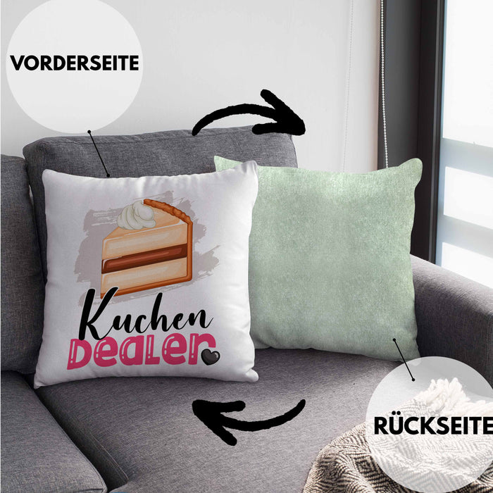 Kuchen Dealer Kissen mit Füllung 40x40 Geschenk für Kuchenverkäufer Geburtstag Spruch Geschenkidee (Grau) Grün Trendation