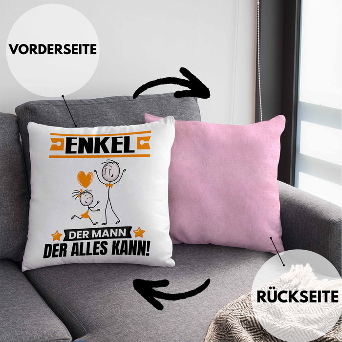 Enkel Kissen mit Füllung 40x40 Geschenk für Enkel Der Mann Der Alles Kann Geschenkidee zum Geburtstag (Grau) Rosa Trendation