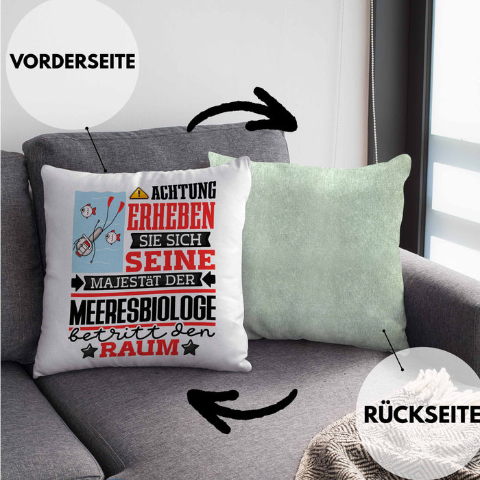 Meeresbiologe Geschenk Kissen mit Füllung 40x40 Lustiger Spruch Erheben Sie Sich Der Meeresbiologe Betritt den Raum (Grau) Grün Trendation