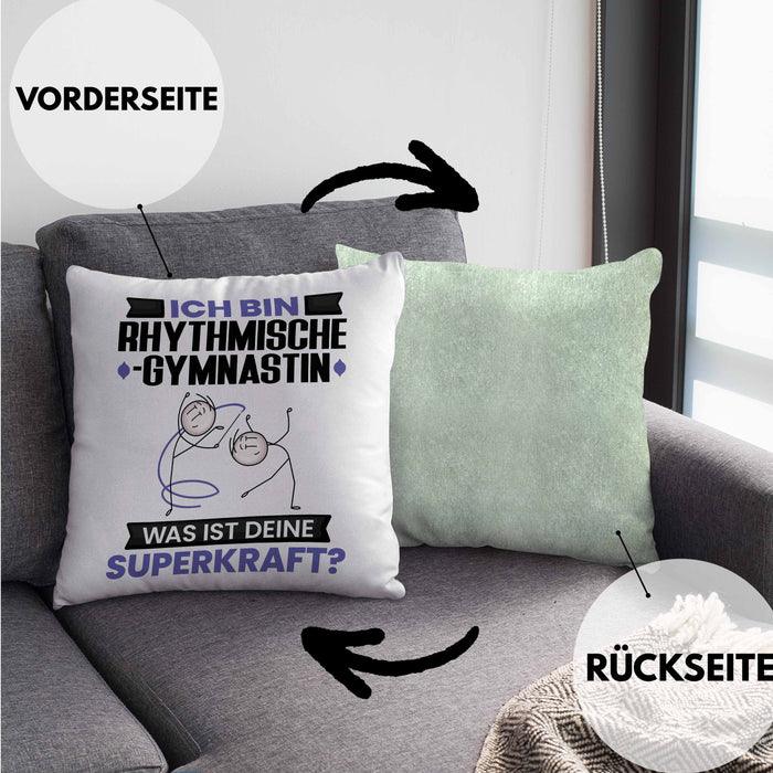 Rhythmische Gymnastin Kissen mit Füllung 40x40 Geschenk für Rhythmische Gymnastin Geburtstag Lustiger Spruch Was Ist Deine Superkraft (Grau) Grün Trendation