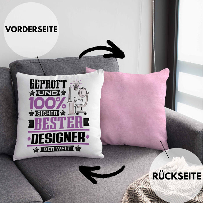 Designer Geschenk Lustiger Spruch für Designer Geschenkidee Bester Designer Der WeltKissen mit Füllung 40x40 (Grau) Rosa Trendation