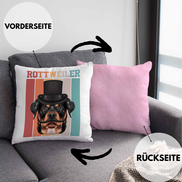 Rottweiler Besitzer Kissen mit Füllung 40x40 Geschenk Lustiger Spruch Geschenkidee Retro Vinatge Rottweiler (Grau) Rosa Trendation