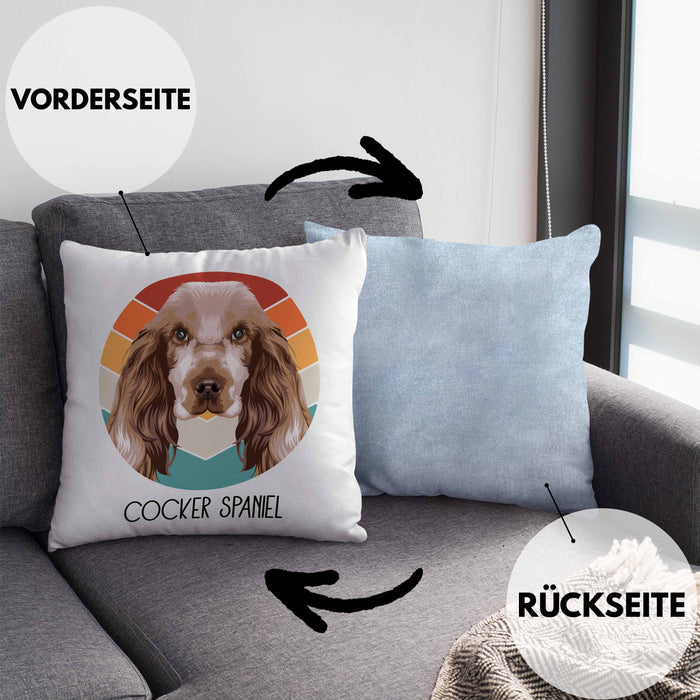 Cocker Spaniel Besitzer Kissen mit Füllung 40x40 Geschenk Lustiger Spruch Geschenkidee Cocker Spaniel Mama Papa (Grau) Blau Trendation