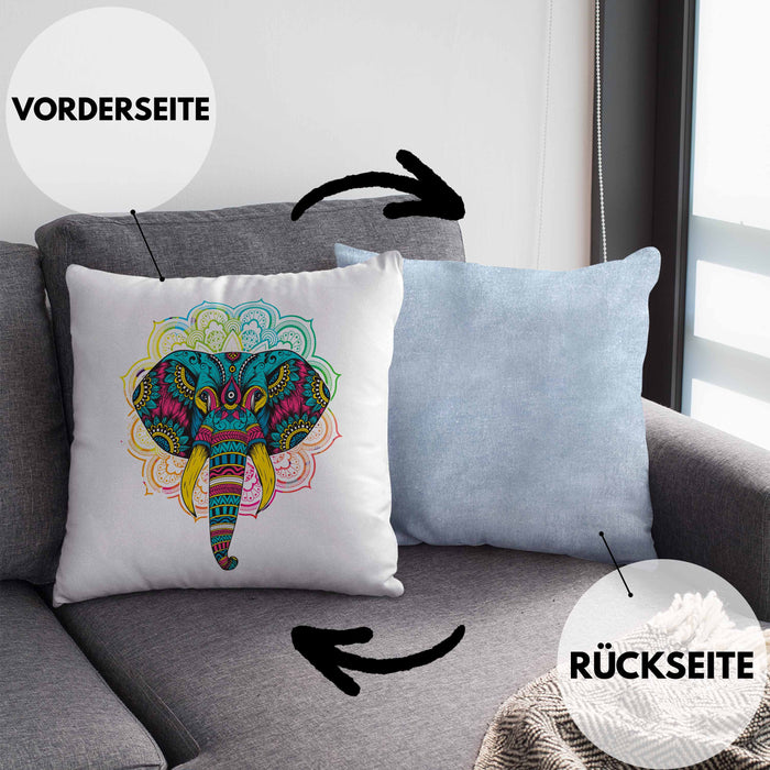 Elefant Kissen mit Füllung 40x40 Geschenk Für Elefanten-Liebhaber Geschenkidee Mandala Bunt (Grau) Blau Trendation