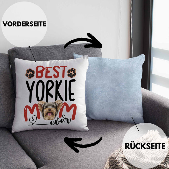 Yorkie Mom Besitzerin Kissen mit Füllung 40x40 Geschenk Lustiger Spruch Geschenkidee Besitzerin Yorkie Mama (Grau) Blau Trendation