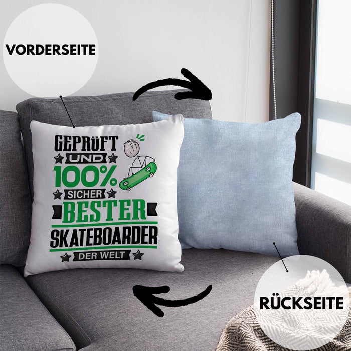 Skateboarder Geschenk Lustiger Spruch für Skateboarder Geschenkidee Bester Skateboarder Der WeltKissen mit Füllung 40x40 (Grau) Blau Trendation