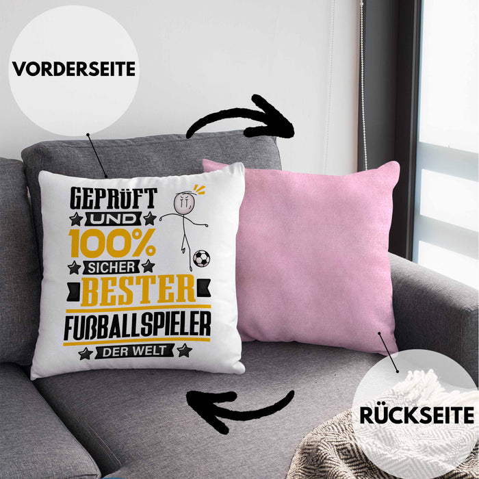 Fußballspieler Geschenk Lustiger Spruch für Fußballspieler Geschenkidee Bester Fußballspieler Der WeltKissen mit Füllung 40x40 (Grau) Rosa Trendation