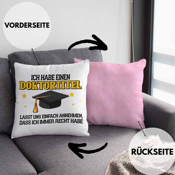 Lustige Kissen mit Füllung 40x40 Doktortitel Bestanden- Geschenk Bestandene Prüfung (Grau) Rosa Trendation