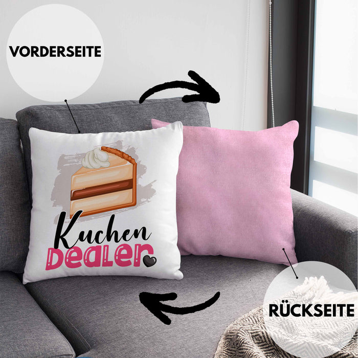 Kuchen Dealer Kissen mit Füllung 40x40 Geschenk für Kuchenverkäufer Geburtstag Spruch Geschenkidee (Grau) Rosa Trendation