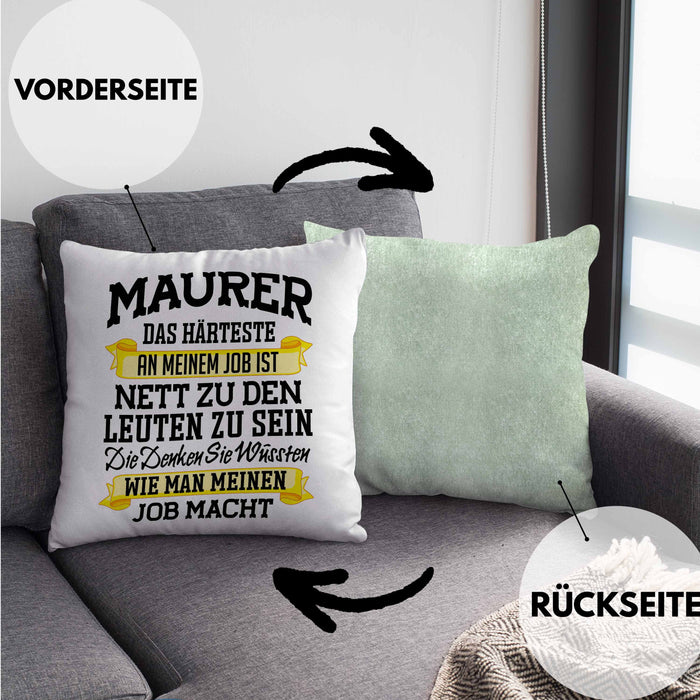 Maurer Kissen mit Füllung 40x40 Geschenk Mit Spruch Geschenkidee Lustig Männer Job Machen (Grau) Grün Trendation