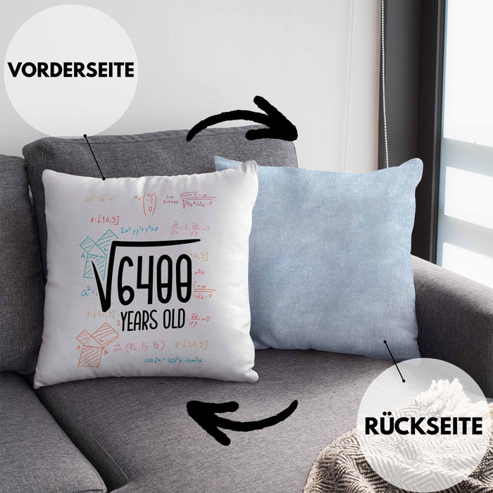 80er Geburtstag Kissen mit Füllung 40x40 Lustige Geschenkidee zum 80. Geburtstag "Wurzel Aus 6400" (Grau) Blau Trendation