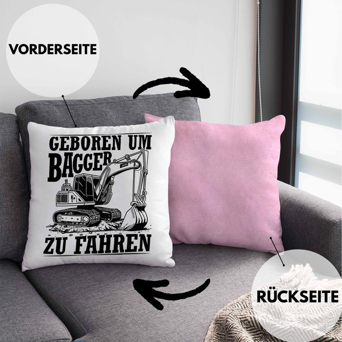 Baggerfahrer Kissen mit Füllung 40x40 Geschenk Baggerfahrender Geboren Um Bagger Zu Fahren Geschenkidee Baustelle (Grau) Rosa Trendation
