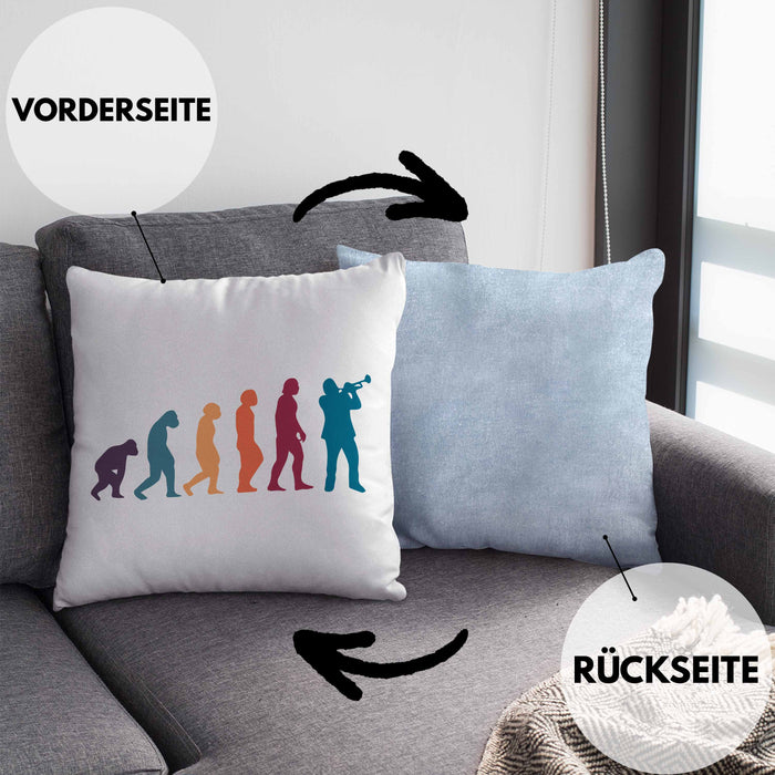 Posaunist Kissen mit Füllung 40x40 Geschenk Evolution Posaune Kaffee Geschenkidee Lustig (Grau) Blau Trendation