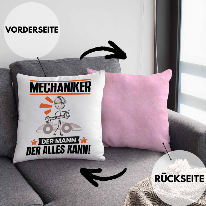 Mechaniker Kissen mit Füllung 40x40 Geschenk für Mechaniker Der Mann Der Alles Kann Geschenkidee zum Geburtstag (Grau) Rosa Trendation